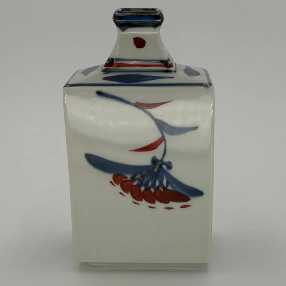 1970s Japanese Mid Century Modern Shino Tokkuri Square Sake Bottle Vase